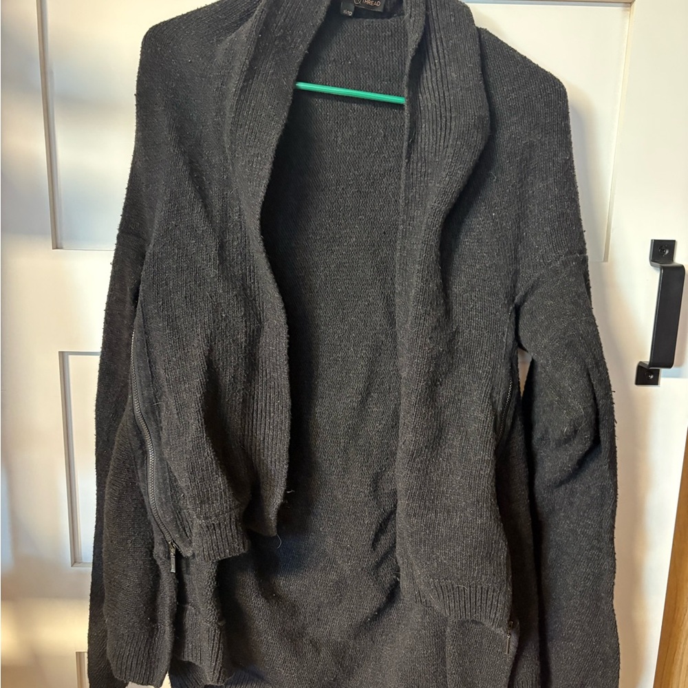 Women’s Black Open-Front Knit Cardigan with Shawl Collar